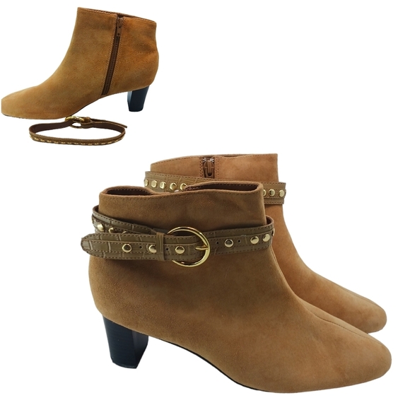 Aj Valenci Shoes - 10W AJ Valenci Womens Booties Tan Leather Suede Removable Strap Boho